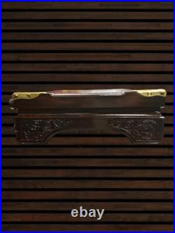 Custom Handmade Cocobolo wood pistol storage box with Hand inscribed brass inlay