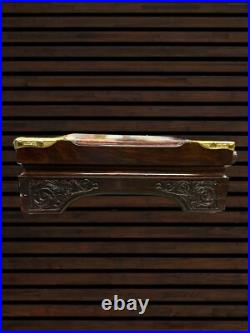 Custom Handmade Cocobolo wood pistol storage box with Hand inscribed brass inlay
