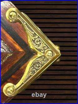 Custom Handmade Cocobolo wood pistol storage box with Hand inscribed brass inlay