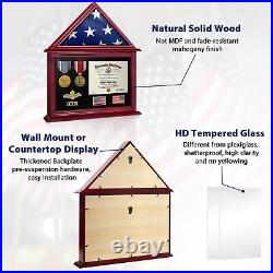 Flag Display Case Box for Folded 3'x5' American Veteran Flag Solid Wood Milit