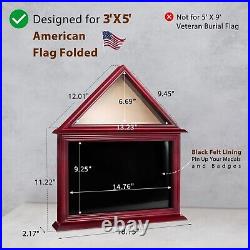 Flag Display Case Box for Folded 3'x5' American Veteran Flag Solid Wood Milit