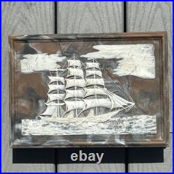 Genuine Incolay Stone Jewelry Box Nautical Ship Ocean Theme