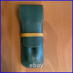 HERMES Pen Case inside 2pens Leather Green & Yellow No Box