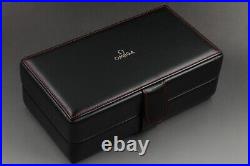 MINT OMEGA Genuine Black Watch Box Fine Leather Collection 3 Slot Swiss Made