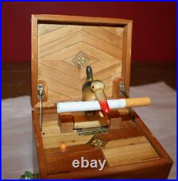 Mechanical Cigarette Dispenser Box with Marquetry Inlay-1920's Antique/Working