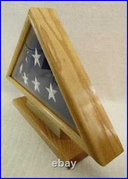 Memorial Flag Oak Display Case Military Shadow Box, 3' x 5' Folded Flag Included