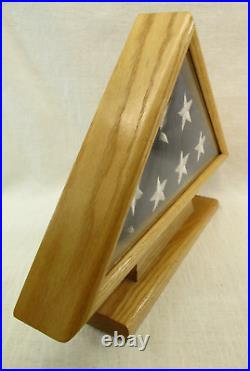 Memorial Flag Oak Display Case Military Shadow Box, 3' x 5' Folded Flag Included