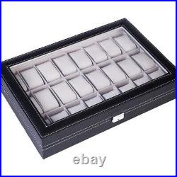 Mens 24 Grids Leather Watch Display Case Jewelry Collection Storage Holder Box