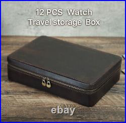 Mens Leather Watch Box Case 12 Watches Collection Display Organizer Vintage New