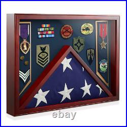 Military Shadow Box Display Case for Burial Flag, Medals Navy Blue Velvet