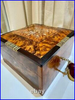 Moroccan jewellery Box large lockable thuya wooden burl With Key