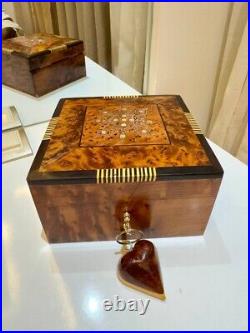 Moroccan jewellery Box large lockable thuya wooden burl With Key