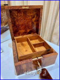 Moroccan jewellery Box large lockable thuya wooden burl With Key
