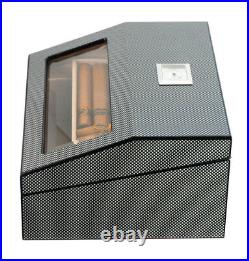 Quality 50+ Count Cigar Humidor Box Cabinet Carbon Fiber Humidifier Hygrometer