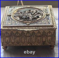 Rare Antique Ovington french Gilt Bronze & Blue Enamel Jewelry Casket Box Case