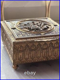 Rare Antique Ovington french Gilt Bronze & Blue Enamel Jewelry Casket Box Case