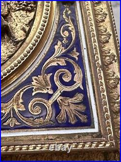 Rare Antique Ovington french Gilt Bronze & Blue Enamel Jewelry Casket Box Case