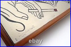 Rare MID Century Teak Enamel & Silver Plate Cigarette Box Case By Guardianelli