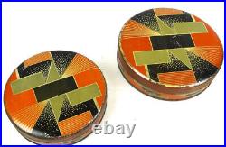 Rare Set Of 2 Art Deco Bauhaus Tin Boxes 1925 Geometric Metal Case Suprematism