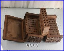 VTG Hand Carved Cigarette Box Intricate Folds Out Excellent Condition RareHold48