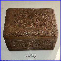 VTG Hand Carved Cigarette Box Intricate Folds Out Excellent Condition RareHold48