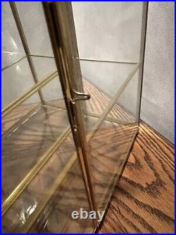 VTG Mirror Glass Brass Curio Cabinet Display Case Hollywood Regency footed wall