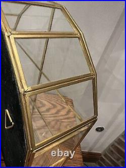 VTG Mirror Glass Brass Curio Cabinet Display Case Hollywood Regency footed wall