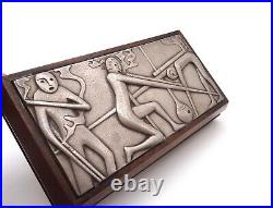 Very Rare MID Century Teak & 925 Silver Surrealism Smokers Box By Brunel Italy