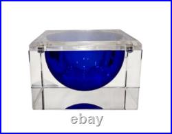 Vintage 1960s CLEAR LUCITE Box w BLUE LUCITE Interior Bowl Magnetic Jewelry Box