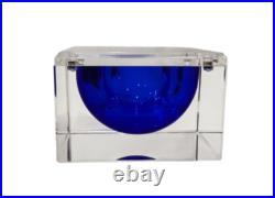 Vintage 1960s CLEAR LUCITE Box w BLUE LUCITE Interior Bowl Magnetic Jewelry Box