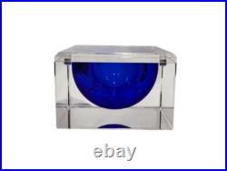 Vintage 1960s CLEAR LUCITE Box w BLUE LUCITE Interior Bowl Magnetic Jewelry Box