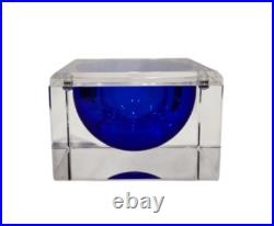 Vintage 1960s CLEAR LUCITE Box w BLUE LUCITE Interior Bowl Magnetic Jewelry Box