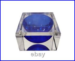 Vintage 1960s CLEAR LUCITE Box w BLUE LUCITE Interior Bowl Magnetic Jewelry Box