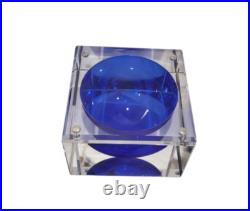 Vintage 1960s CLEAR LUCITE Box w BLUE LUCITE Interior Bowl Magnetic Jewelry Box