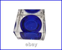 Vintage 1960s CLEAR LUCITE Box w BLUE LUCITE Interior Bowl Magnetic Jewelry Box