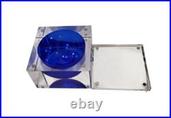 Vintage 1960s CLEAR LUCITE Box w BLUE LUCITE Interior Bowl Magnetic Jewelry Box