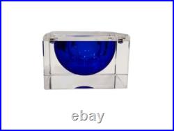 Vintage 1960s CLEAR LUCITE Box w BLUE LUCITE Interior Bowl Magnetic Jewelry Box