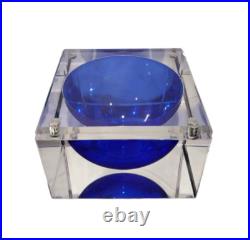 Vintage 1960s CLEAR LUCITE Box w BLUE LUCITE Interior Bowl Magnetic Jewelry Box