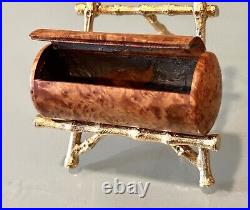 Vintage Antique Carved Wood Karelian Birch Lipstick Cigarette Trinket Case Box