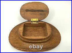 Vintage Brown Derby Hollywood Carved Wood Hat Matchbook/Cigarette/Trinket Box