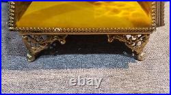 Vintage Gold Tone Ormolu Filagree Beveled Glass Footed Jewel Display Case Box