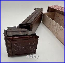 Vintage Old Chinese Chicken-Wingwood Hand Carved Chopsticks Case / Box Antique