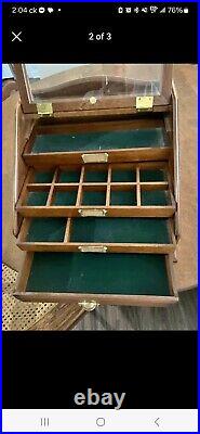 Vintage Rare Large Wood Dresser Top Collection Box Organizer 4 Big Drawers