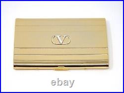 Vintage VALENTINO GARAVANI Logo Metal Cigarette Holder Case Gold WithBox Auth Rare