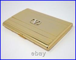 Vintage VALENTINO GARAVANI Logo Metal Cigarette Holder Case Gold WithBox Auth Rare