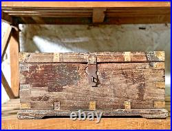 Vintage Wooden Large Size Storage Chest Box Original Hand Crafted Brass Fitted