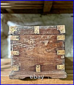 Vintage Wooden Large Size Storage Chest Box Original Hand Crafted Brass Fitted