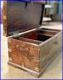 Vintage Wooden Large Size Storage Chest Box Original Hand Crafted Brass Fitted