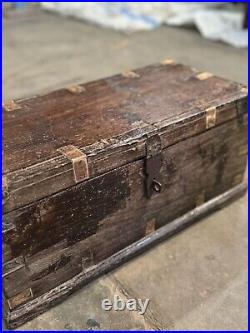 Vintage Wooden Large Size Storage Chest Box Original Hand Crafted Brass Fitted