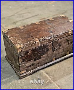 Vintage Wooden Large Size Storage Chest Box Original Hand Crafted Brass Fitted